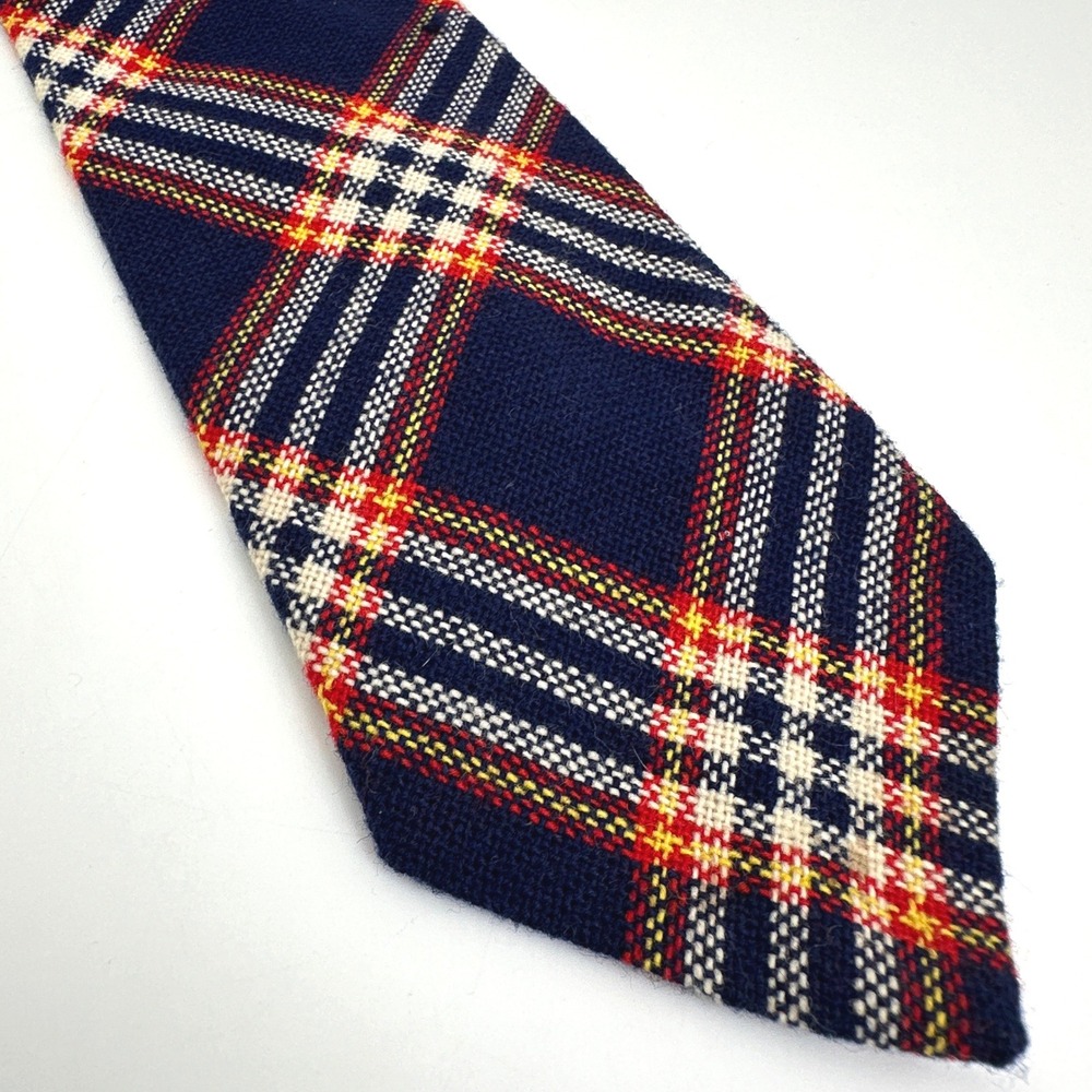Liebert Necktie Mens 4" Navy Blue Red Plaid Wool Blend Vintage Goudchaux's USA - Picture 3 of 8